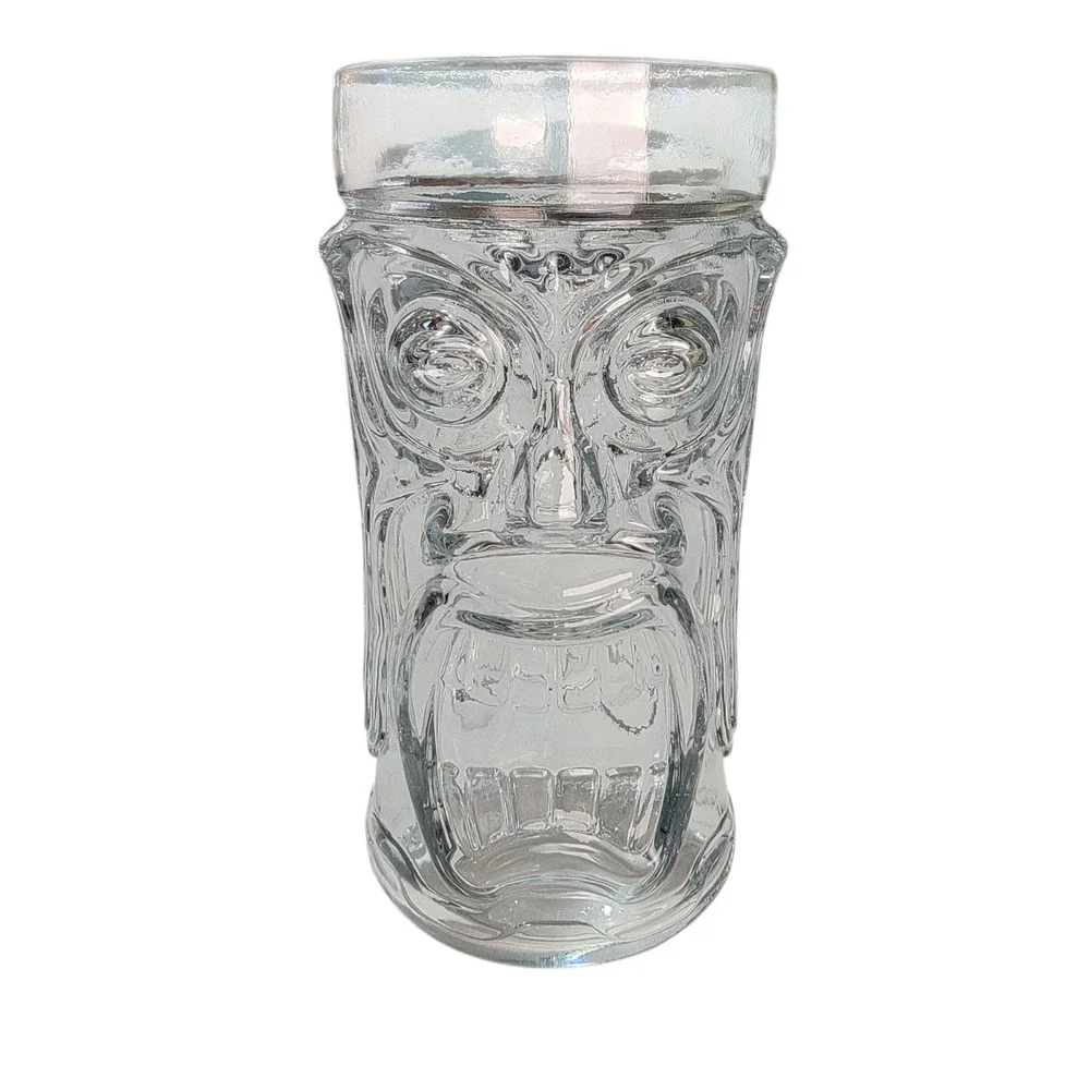 Anchor Hocking‎ Clear Glass Screaming Tiki  Face Tumbler 6